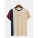 Mens Asymmetric Colorblock Letter Printed Short Sleeve T  Shirts