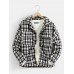 Mens Plaid Double Pockets Woolen Thick Button Lapel Casual Jacket