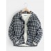 Mens Plaid Double Pockets Woolen Thick Button Lapel Casual Jacket