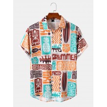 Mens Indian Ethnic Print Buttons Up Short Sleeve Shirts