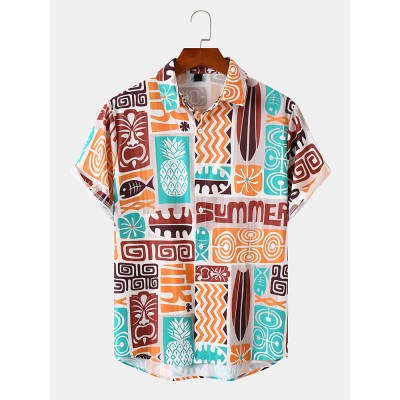 Mens Indian Ethnic Print Buttons Up Short Sleeve Shirts