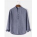 Mens Solid Color Half Collar Button Cuff Long Sleeve T  Shirts