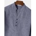 Mens Solid Color Half Collar Button Cuff Long Sleeve T  Shirts