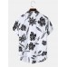 Mens Monochrome Floral Print Button Up Short Sleeve Shirts