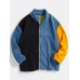 Mens Patchwork Contrasting Colors Slant Pocket Zipper Fleece Jacket