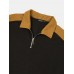 Mens Contrast Patchwork Zip Golf Shirt Knitted Two Pieces Outfits