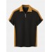 Mens Contrast Patchwork Zip Golf Shirt Knitted Two Pieces Outfits