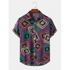 Mens Irregular Geometric Print Button Up Short Sleeve Shirts