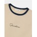 Mens Asymmetric Colorblock Letter Printed Short Sleeve T  Shirts